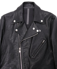 Pit Vegetable Full Tanned Shrank Horsehide SPEEDER Double Riders Jacket - BLACK