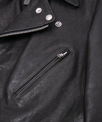 Pit Vegetable Full Tanned Shrank Horsehide SPEEDER Double Riders Jacket - BLACK