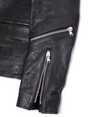 Pit Vegetable Full Tanned Shrank Horsehide SPEEDER Double Riders Jacket - BLACK