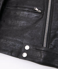 Pit Vegetable Full Tanned Shrank Horsehide SPEEDER Double Riders Jacket - BLACK