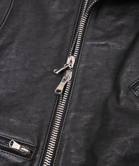 Pit Vegetable Full Tanned Shrank Horsehide SPEEDER Double Riders Jacket - BLACK