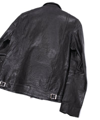 フルタンニン ピット鞣し シュリンク ホースハイド SPEEDER ダブルライダースジャケット - BLACK