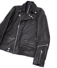 Pit Vegetable Full Tanned Shrank Horsehide SPEEDER Double Riders Jacket - BLACK