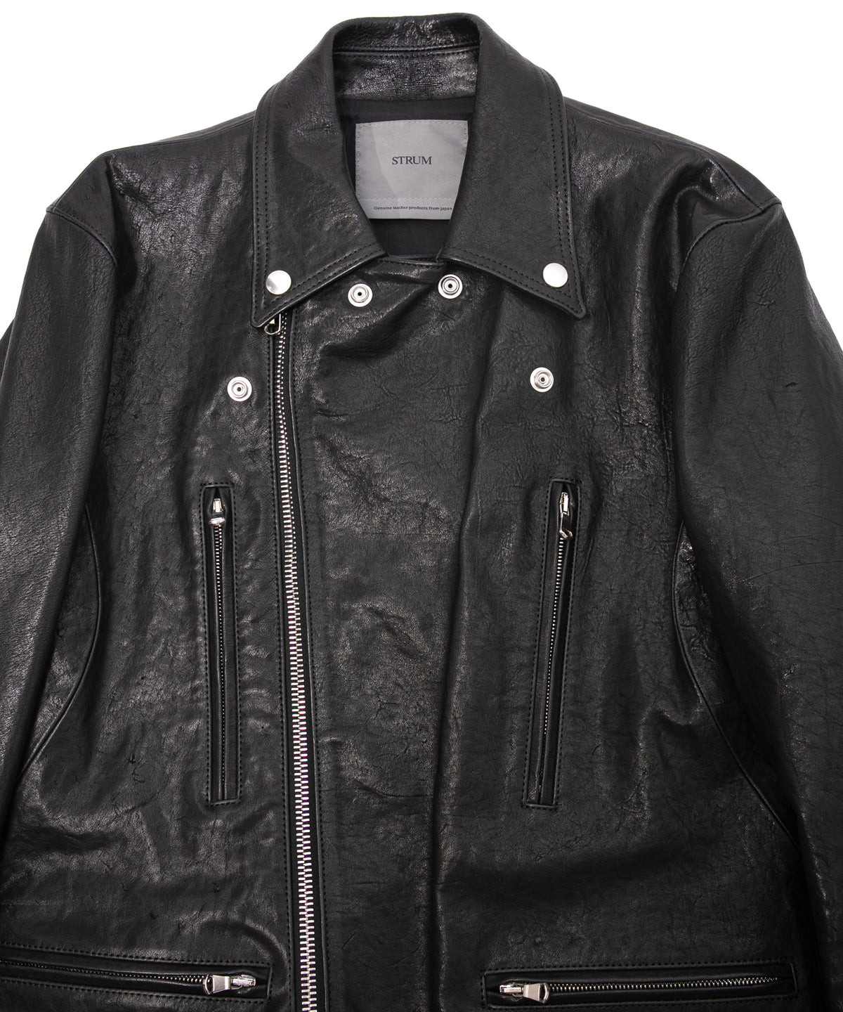フルタンニン ピット鞣し シュリンク ホースハイド LIST ダブルライダースジャケット - BLACK