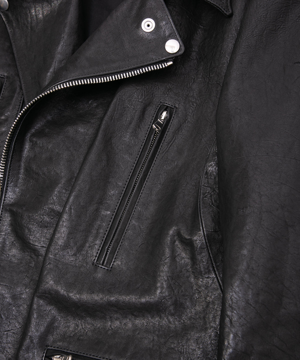 フルタンニン ピット鞣し シュリンク ホースハイド LIST ダブルライダースジャケット - BLACK