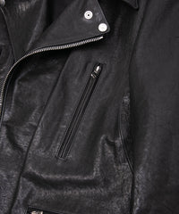フルタンニン ピット鞣し シュリンク ホースハイド LIST ダブルライダースジャケット - BLACK