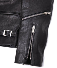 フルタンニン ピット鞣し シュリンク ホースハイド LIST ダブルライダースジャケット - BLACK
