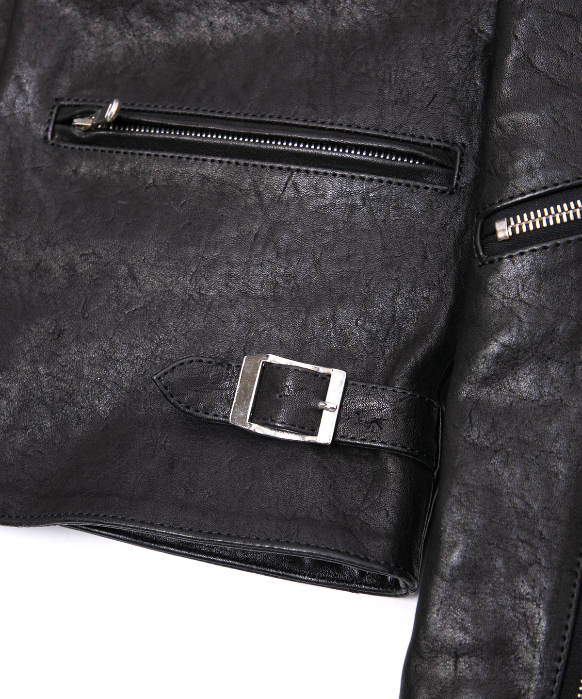 フルタンニン ピット鞣し シュリンク ホースハイド LIST ダブルライダースジャケット - BLACK