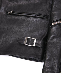 フルタンニン ピット鞣し シュリンク ホースハイド LIST ダブルライダースジャケット - BLACK