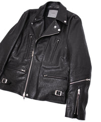 フルタンニン ピット鞣し シュリンク ホースハイド LIST ダブルライダースジャケット - BLACK