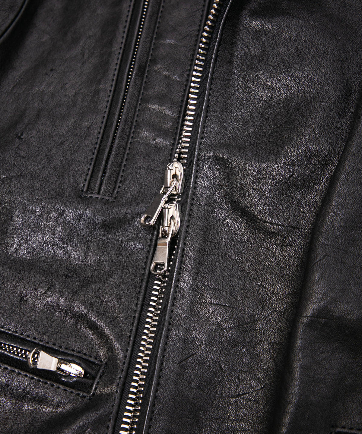 フルタンニン ピット鞣し シュリンク ホースハイド LIST ダブルライダースジャケット - BLACK