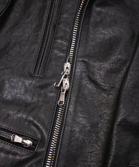 フルタンニン ピット鞣し シュリンク ホースハイド LIST ダブルライダースジャケット - BLACK
