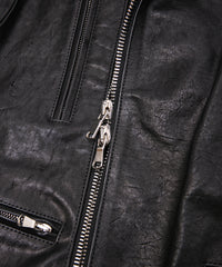 フルタンニン ピット鞣し シュリンク ホースハイド LIST ダブルライダースジャケット - BLACK