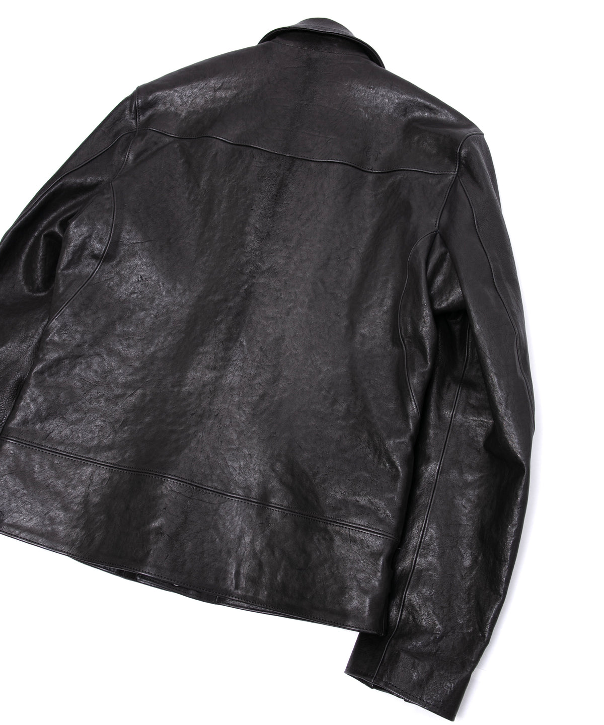 フルタンニン ピット鞣し シュリンク ホースハイド LIST ダブルライダースジャケット - BLACK
