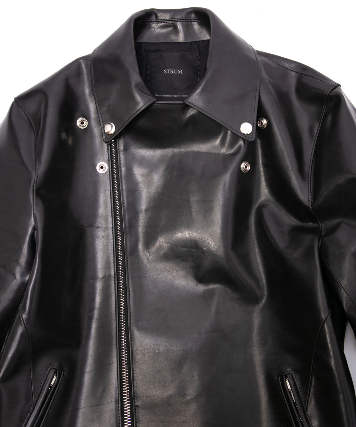 フルベジタブルタンニン鞣し ダブルショルダー TRIGGER ダブルライダースジャケット - BLACK