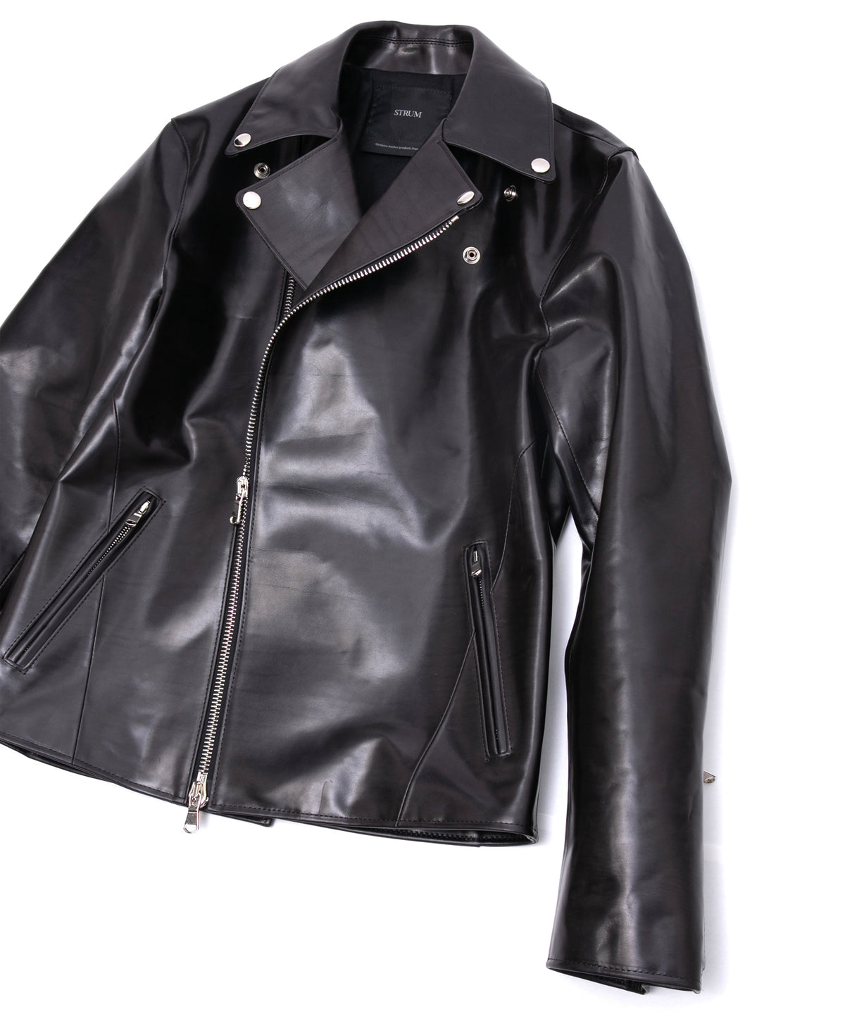 フルベジタブルタンニン鞣し ダブルショルダー TRIGGER ダブルライダースジャケット - BLACK