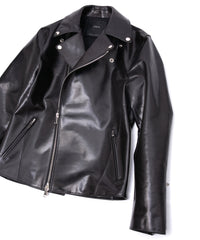 フルベジタブルタンニン鞣し ダブルショルダー TRIGGER ダブルライダースジャケット - BLACK