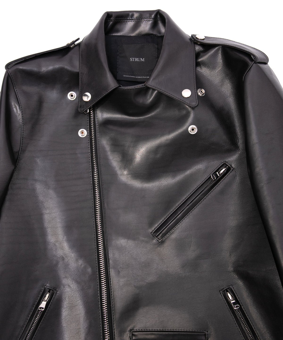 フルベジタブルタンニン鞣し ダブルショルダー JOEY ダブルライダースジャケット - BLACK