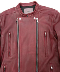 ハイブリッド タンニン鞣し カーフスキン Burning Dyed（燃焼製品染め）GHOST ダブルライダースジャケット- BURN RED
