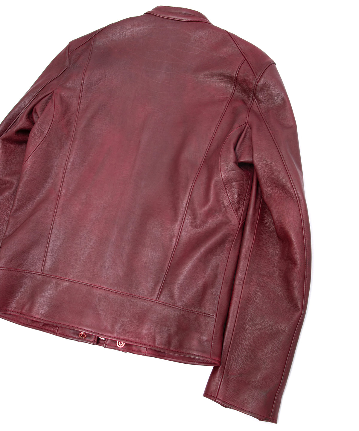 ハイブリッド タンニン鞣し カーフスキン Burning Dyed（燃焼製品染め）GHOST ダブルライダースジャケット- BURN RED