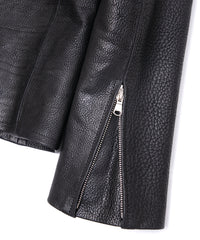 フルベジタブルタンニン鞣し シュリンク イタリアン ダブルショルダー JUDE シングルライダースジャケット - BLACK