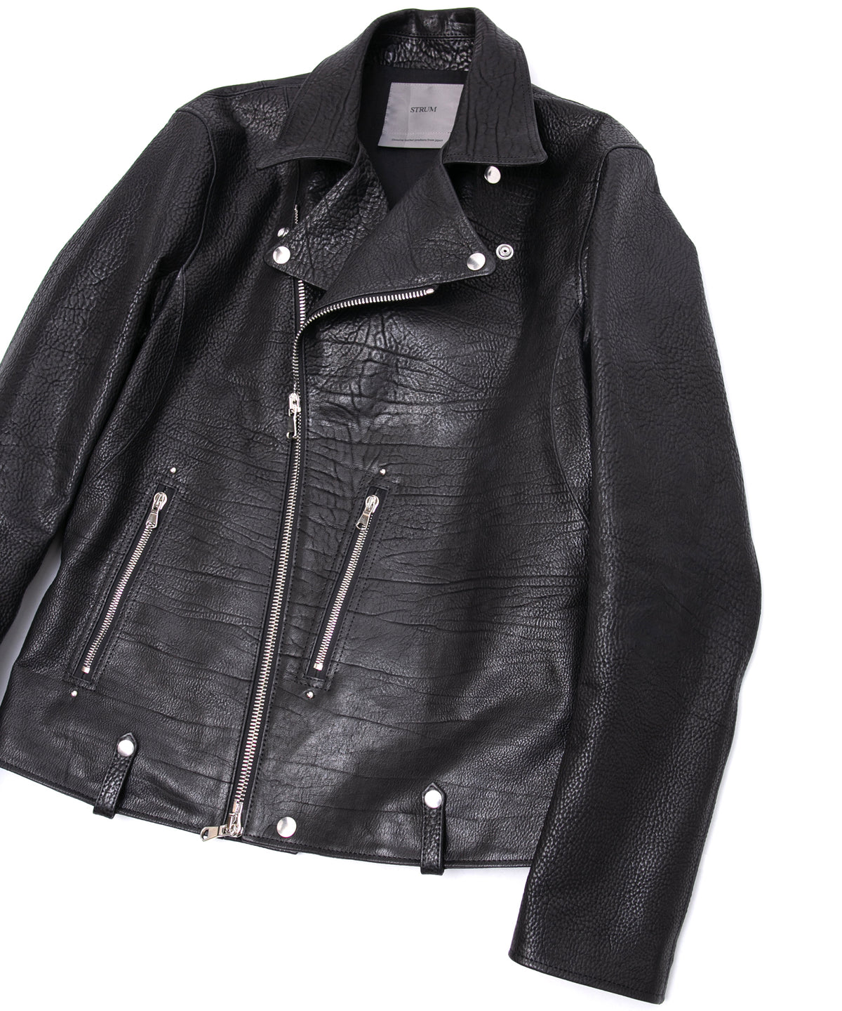 フルベジタブルタンニン鞣し シュリンク イタリアン ダブルショルダー HI-FLYER Grande Fit ダブルライダースジャケット - BLACK