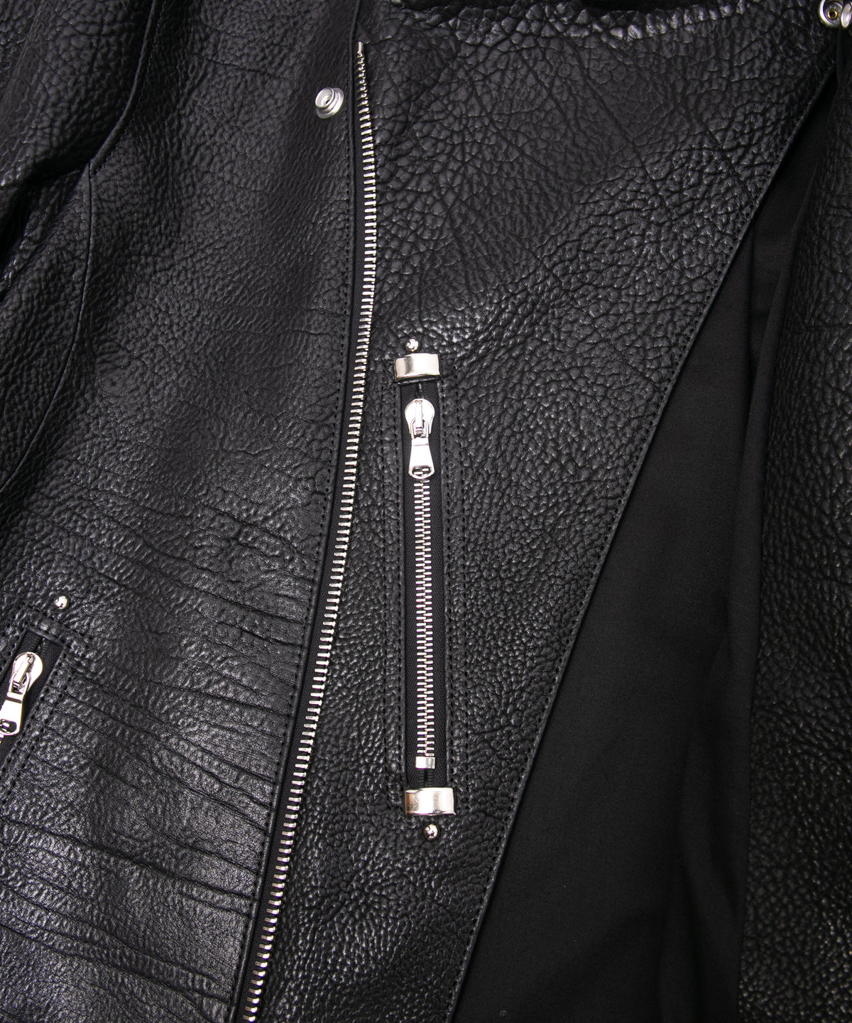 フルベジタブルタンニン鞣し シュリンク イタリアン ダブルショルダー HI-FLYER Grande Fit ダブルライダースジャケット - BLACK