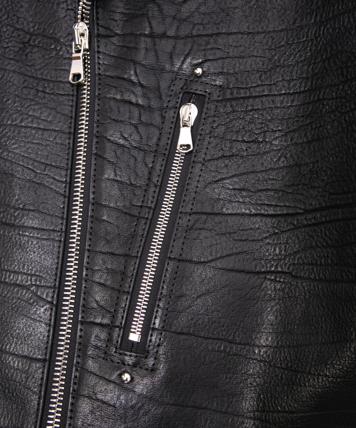 フルベジタブルタンニン鞣し シュリンク イタリアン ダブルショルダー HI-FLYER Grande Fit ダブルライダースジャケット - BLACK