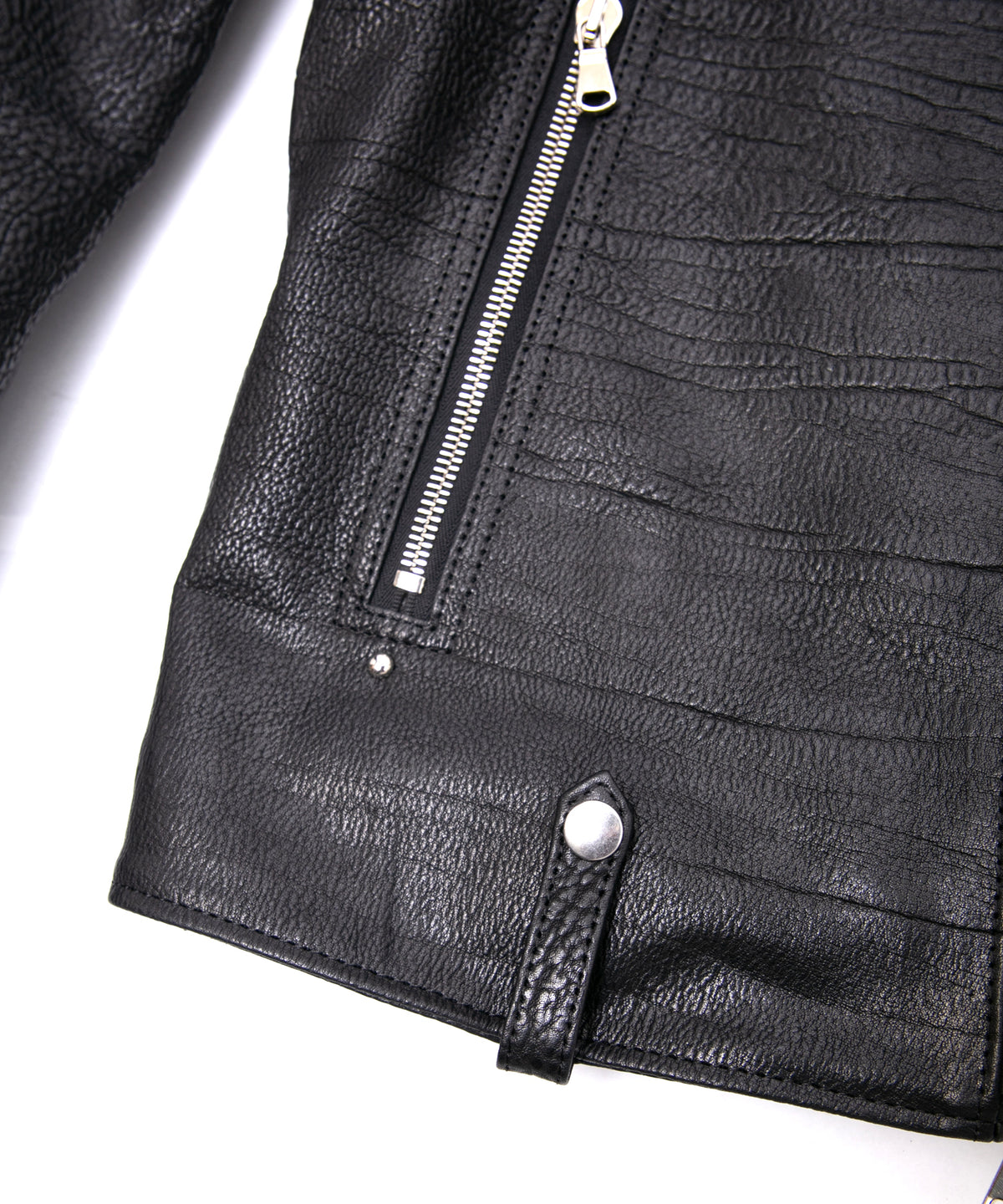 フルベジタブルタンニン鞣し シュリンク イタリアン ダブルショルダー HI-FLYER Grande Fit ダブルライダースジャケット - BLACK