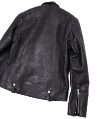 フルベジタブルタンニン鞣し シュリンク イタリアン ダブルショルダー HI-FLYER Grande Fit ダブルライダースジャケット - BLACK