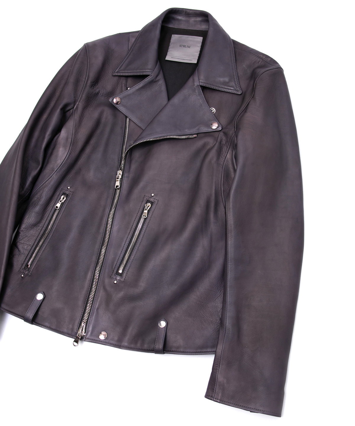 Hybrid Vegetable Tanned Calfskin Garment Burning Dyed HI-FLYER Grande Fit Double Riders - GRAPHITE GRAY