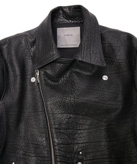 フルベジタブルタンニン鞣し シュリンク イタリアン ダブルショルダー HI-FLYER ダブルライダースジャケット - BLACK