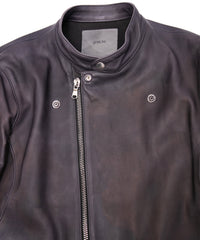 Hybrid Vegetable Tanned Calfskin Garment Burning Dyed ELEVEN Semi Double Riders - GRAPHITE GRAY