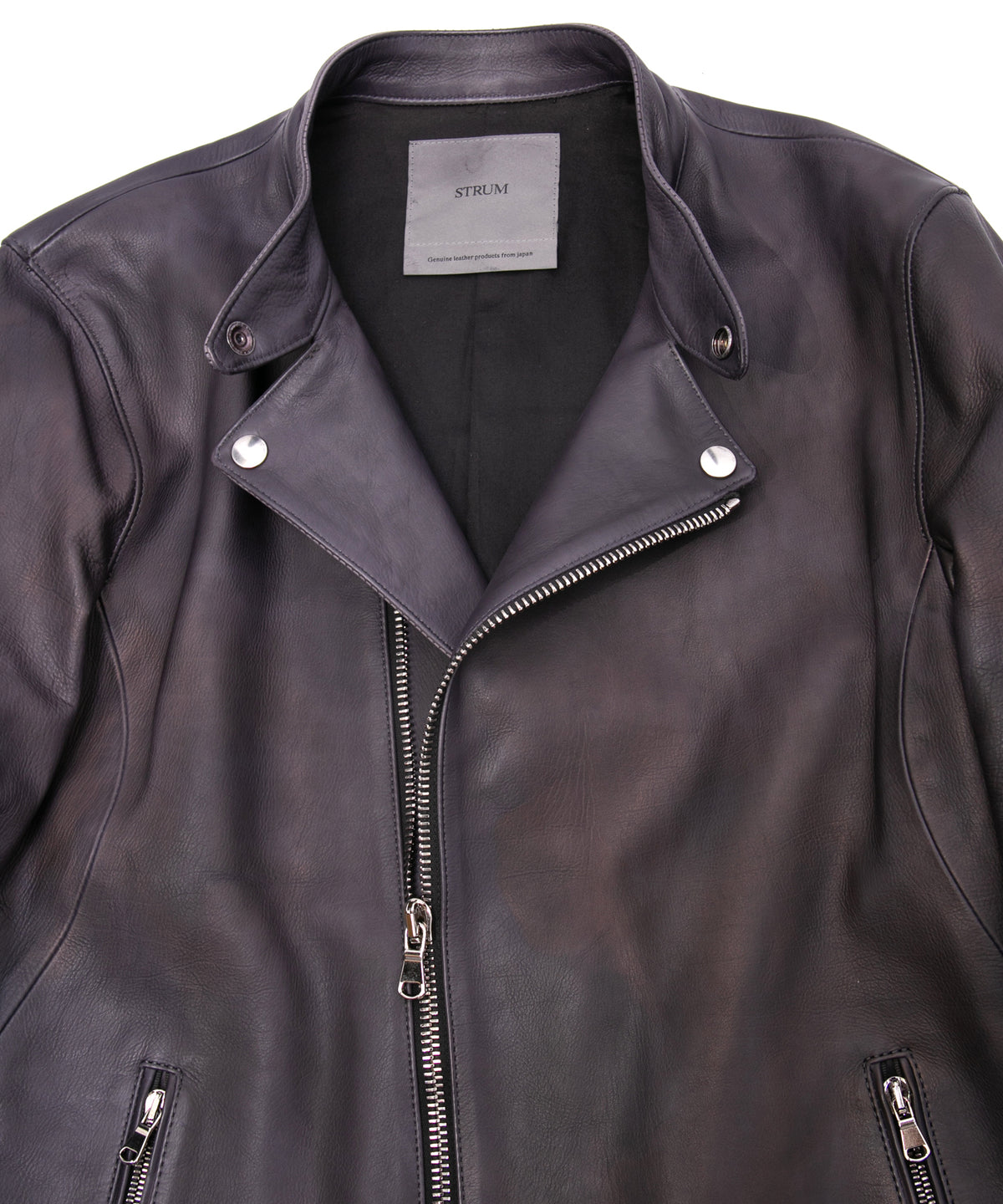 Hybrid Vegetable Tanned Calfskin Garment Burning Dyed ELEVEN Semi Double Riders - GRAPHITE GRAY