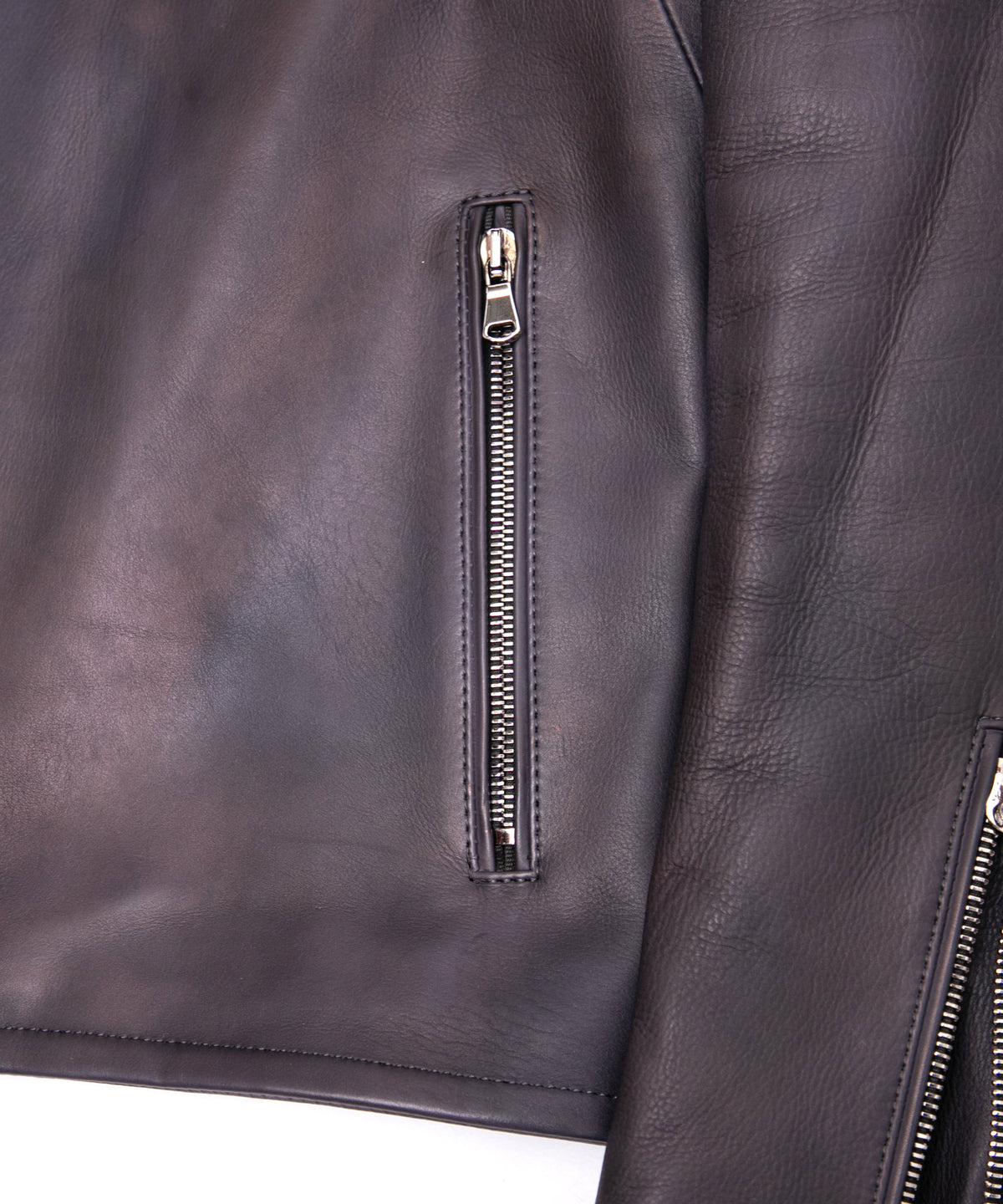 Hybrid Vegetable Tanned Calfskin Garment Burning Dyed ELEVEN Semi Double Riders - GRAPHITE GRAY