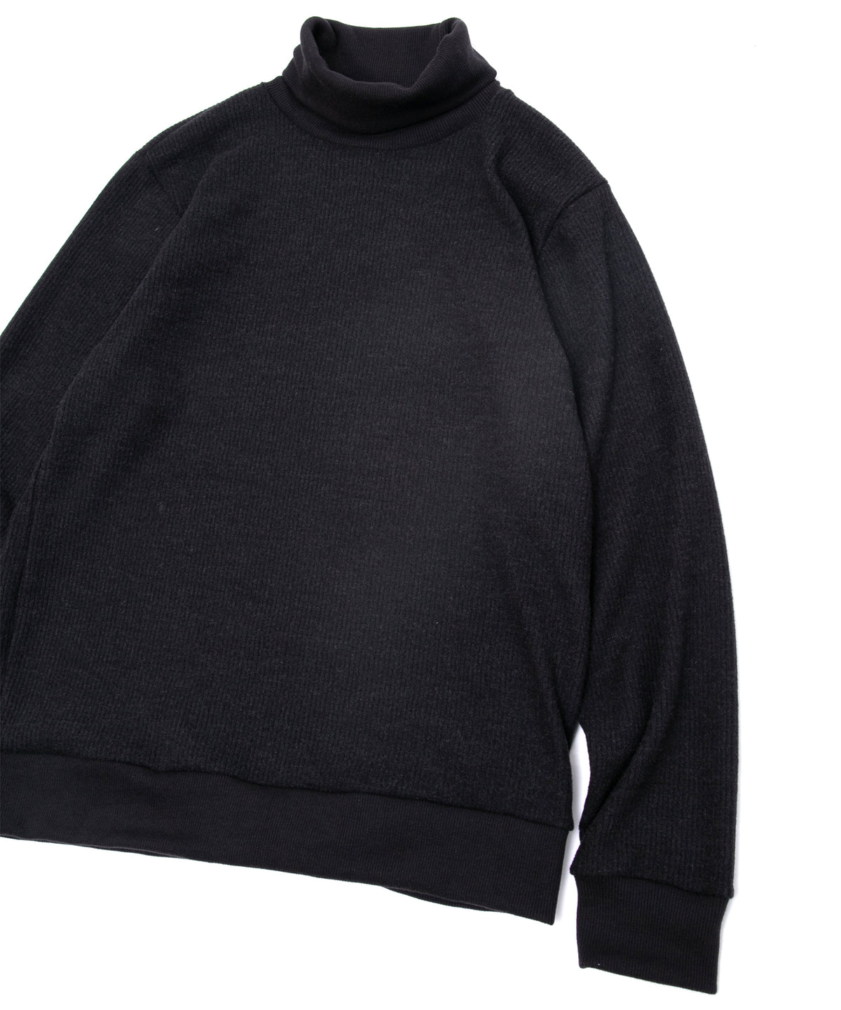 Acrylic Wool Knit Turtleneck Cut&Sew - BLACK