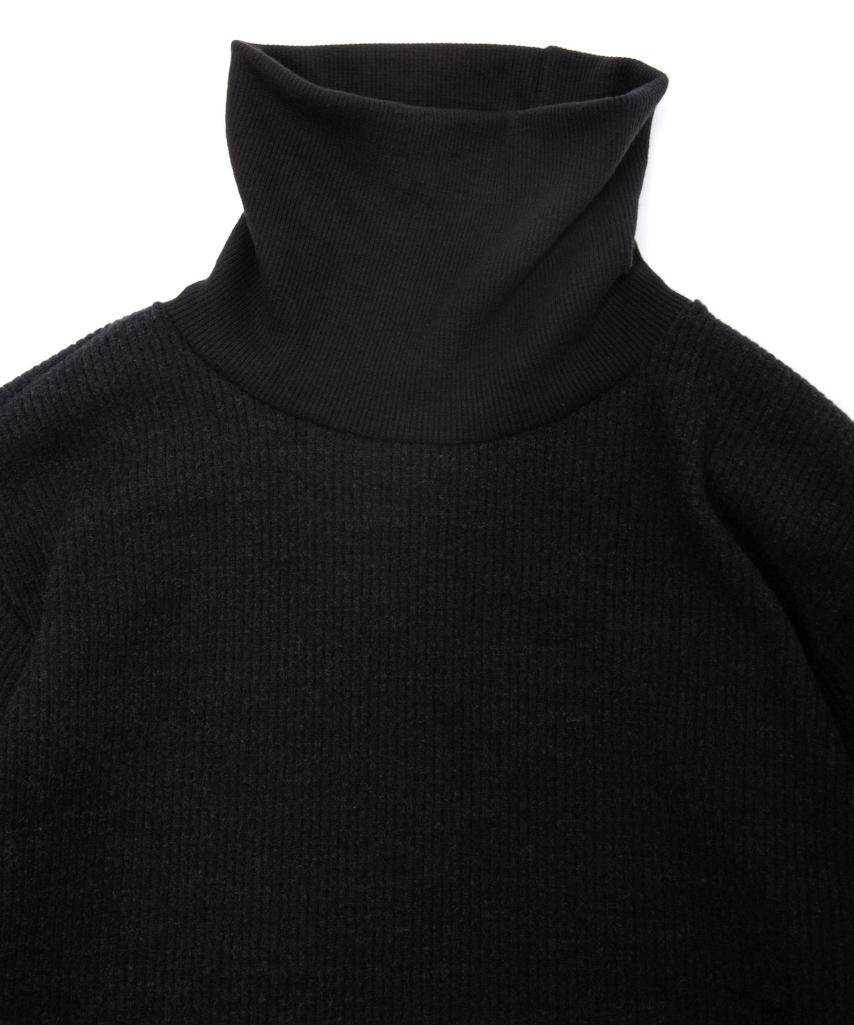 Acrylic Wool Knit Turtleneck Cut&Sew - BLACK