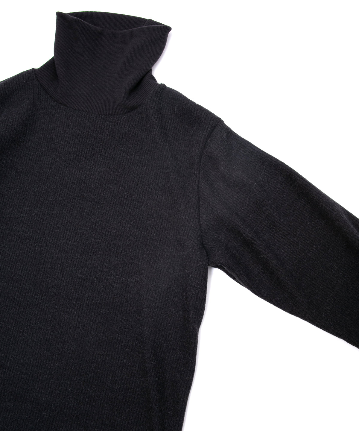 Acrylic Wool Knit Turtleneck Cut&Sew - BLACK