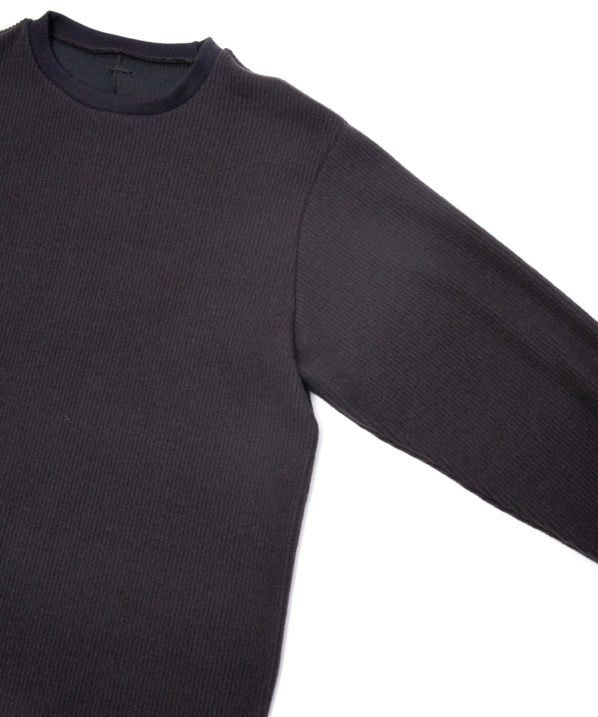 Acrylic Wool Knit Crew Neck Cut&Sew - DARK GRAY