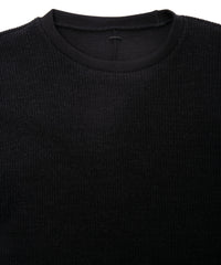 Acrylic Wool Knit Crew Neck Cut&Sew - BLACK