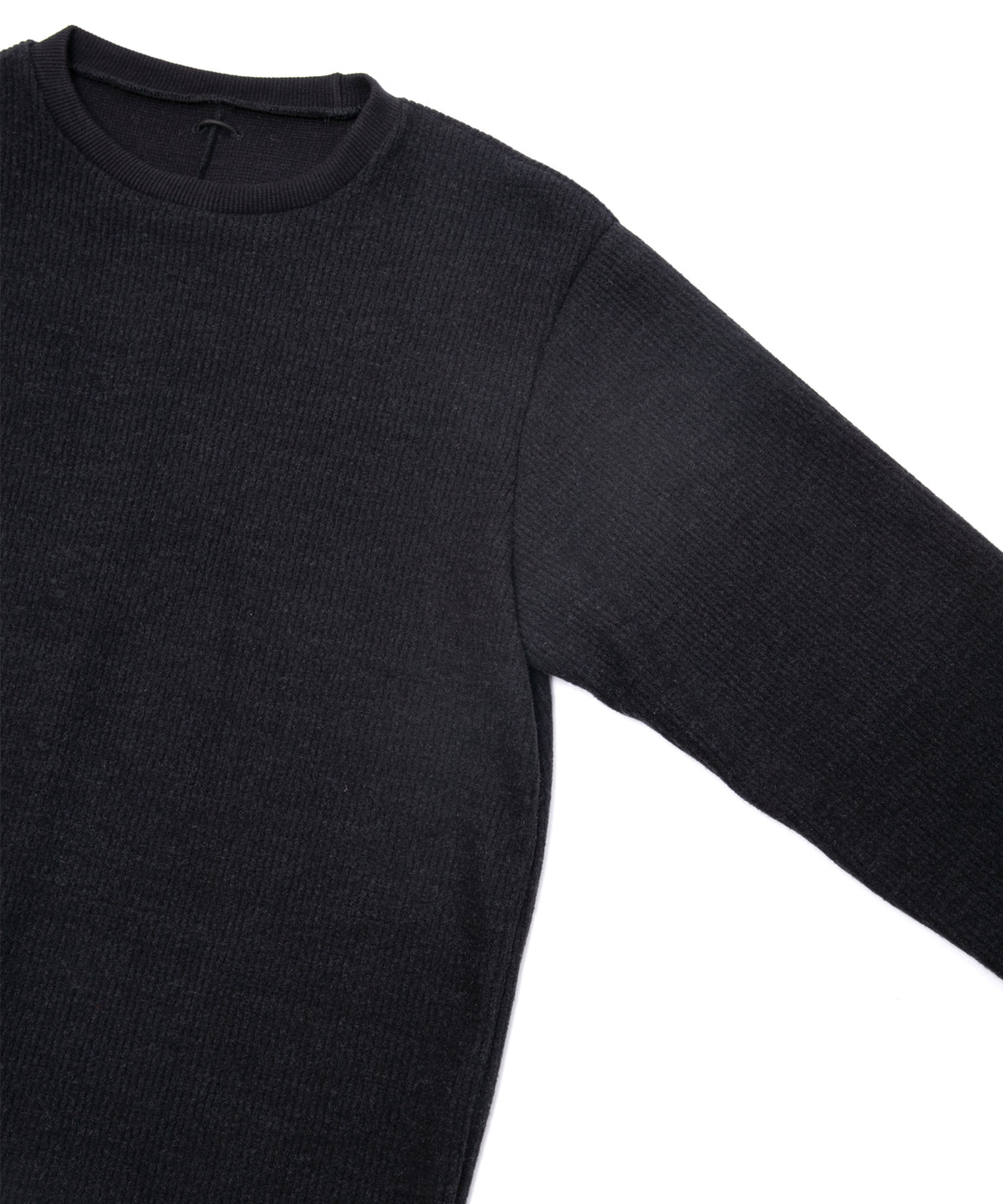 Acrylic Wool Knit Crew Neck Cut&Sew - BLACK