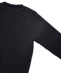 Acrylic Wool Knit Crew Neck Cut&Sew - BLACK