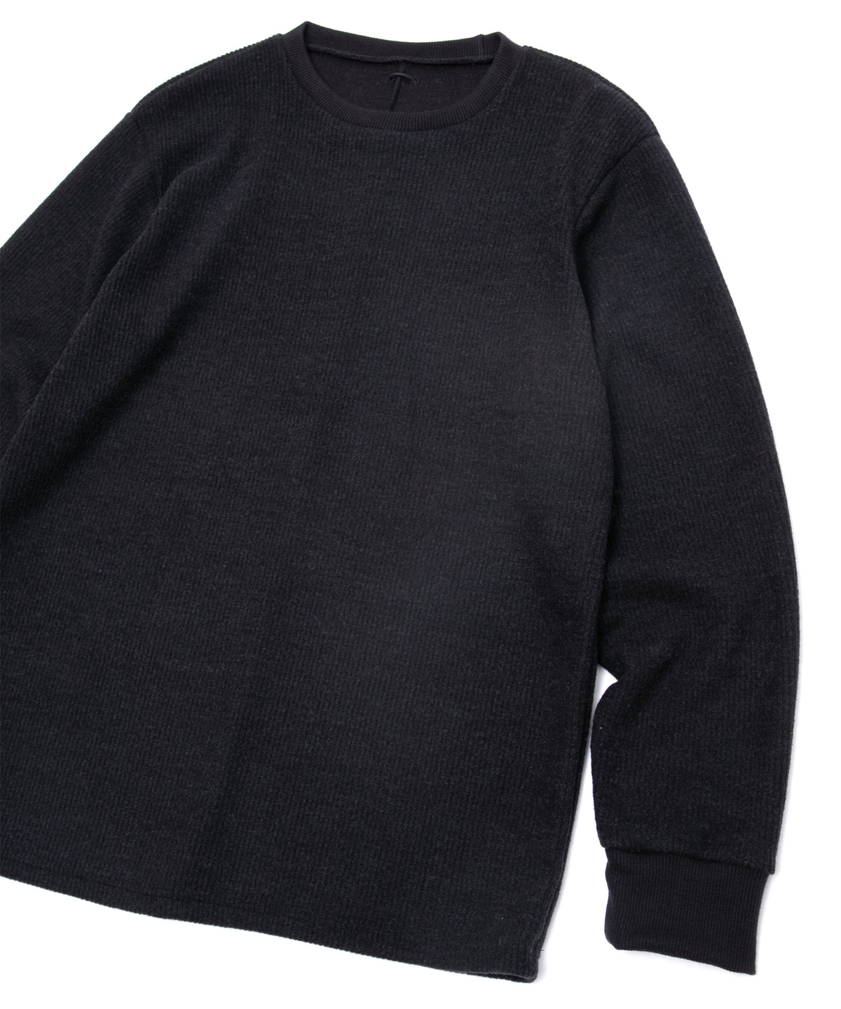Acrylic Wool Knit Crew Neck Cut&Sew - BLACK