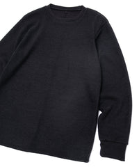Acrylic Wool Knit Crew Neck Cut&Sew - BLACK