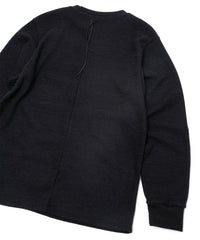 Acrylic Wool Knit Crew Neck Cut&Sew - BLACK
