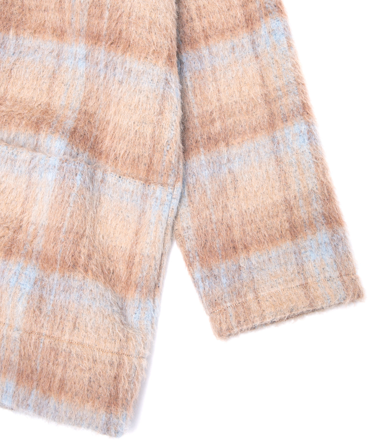 アルパカ混ウール シャギー チェック ミドル カーディガン - BEIGE