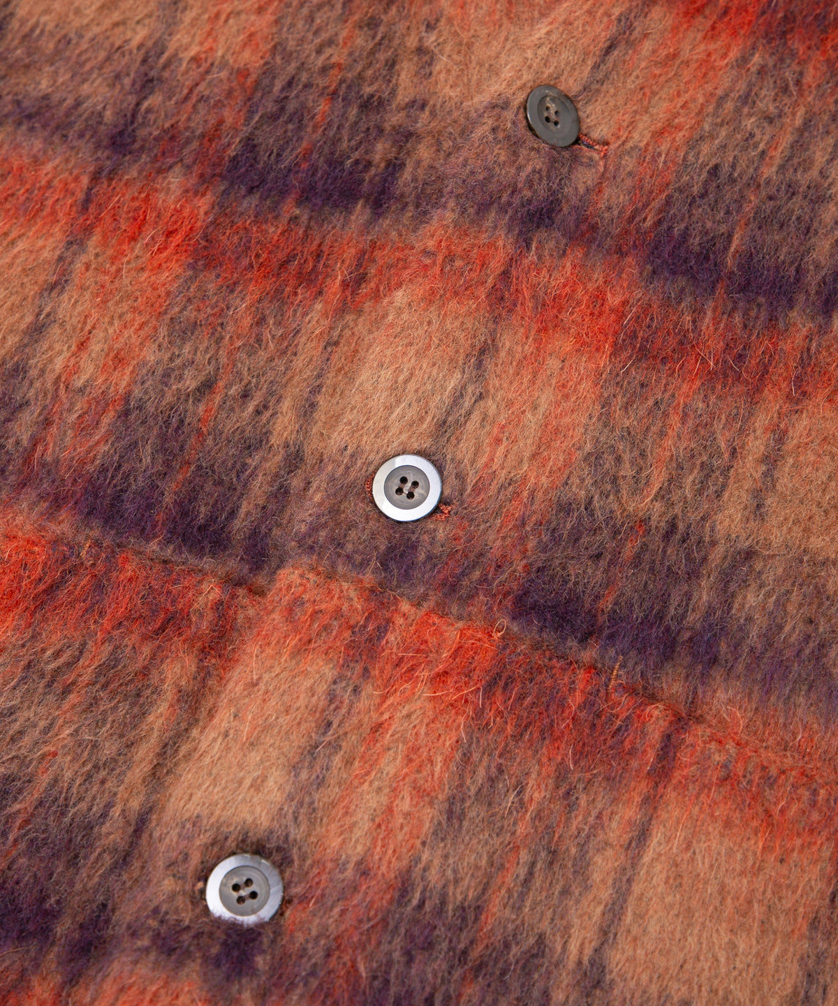 アルパカ混ウール シャギー チェック ミドル カーディガン - BROWN