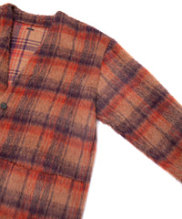 アルパカ混ウール シャギー チェック ミドル カーディガン - BROWN