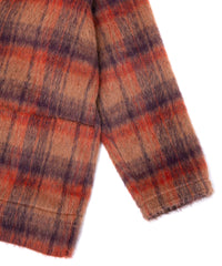 アルパカ混ウール シャギー チェック ミドル カーディガン - BROWN