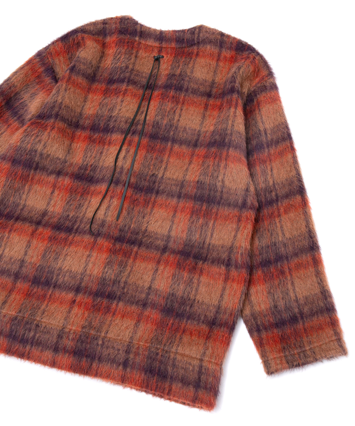 アルパカ混ウール シャギー チェック ミドル カーディガン - BROWN